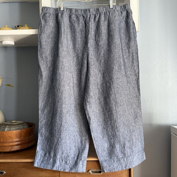 J. Jill Love Linen Relaxed Crop Pants Blue Pull On Wide Leg Blue White 3X - Picture 3 of 5